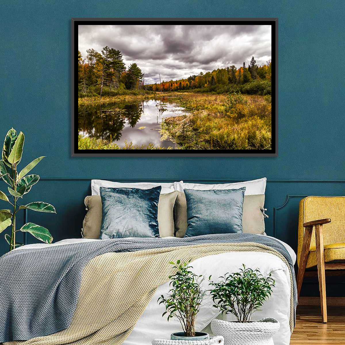 Michigan Autumn Marsh Wall Art in a room, landscape