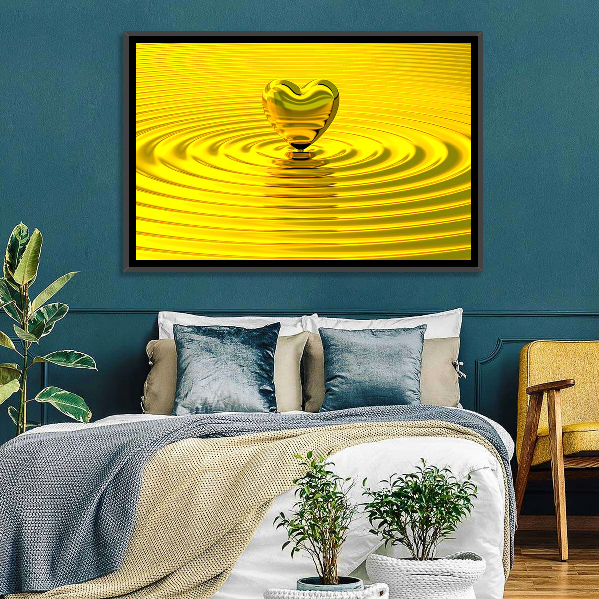 Golden Heart Ripples Wall Art in a room, landscape