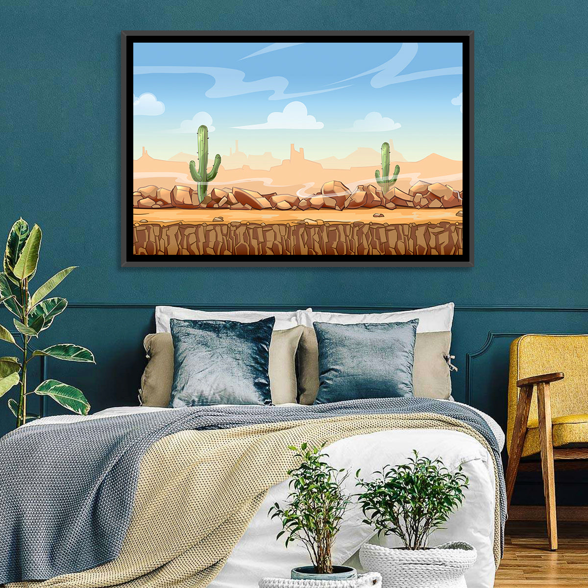Digital Desertscape Wall Art in a room, landscape