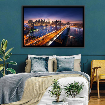 Sunset Over Manhattan Bridges Wall Art
