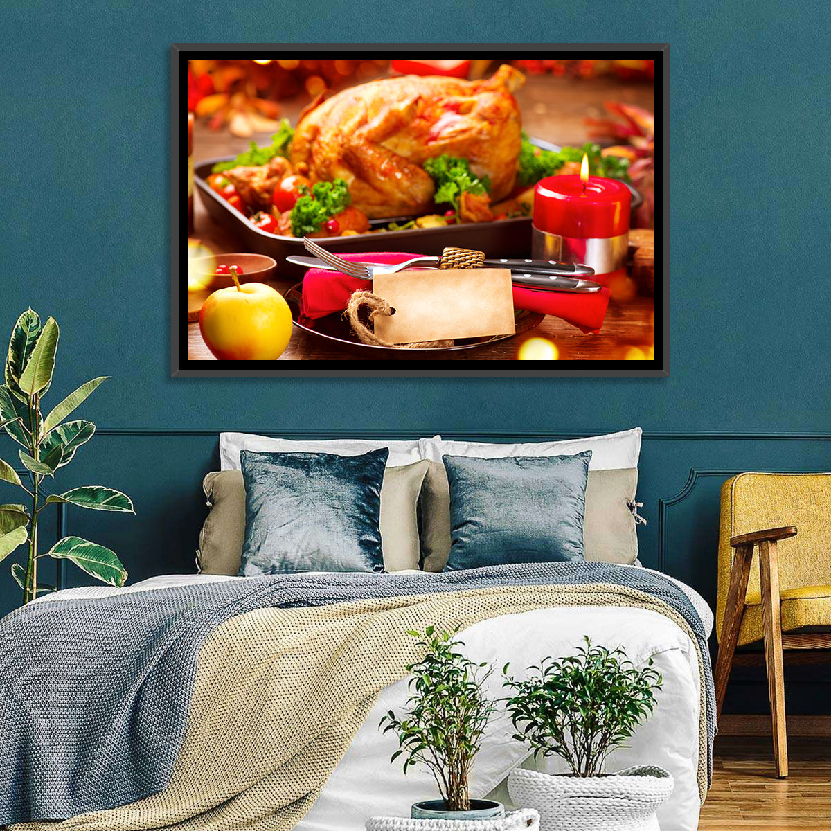 Roasted Turkey Holiday Still Life Wall Art in a room, landscape