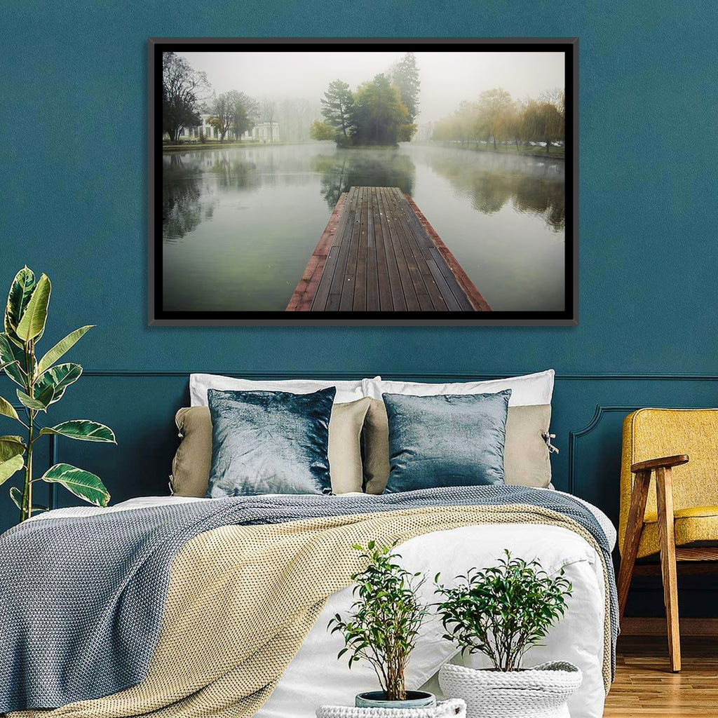 Wooden Pier on Foggy Lake Wall Art