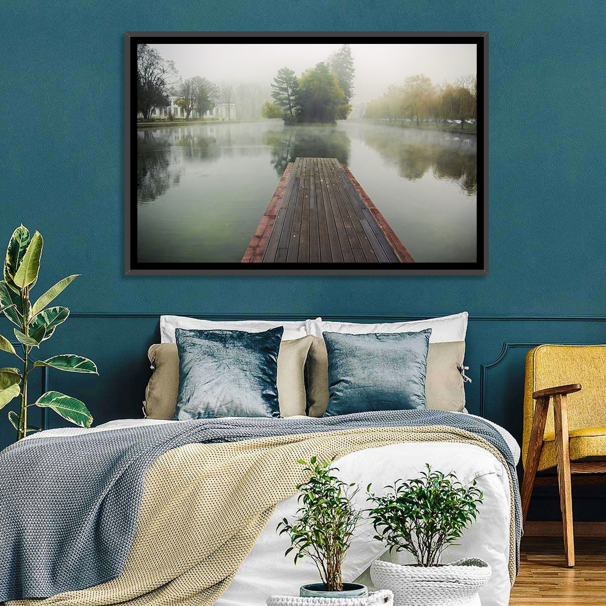 Wooden Pier on Foggy Lake Wall Art