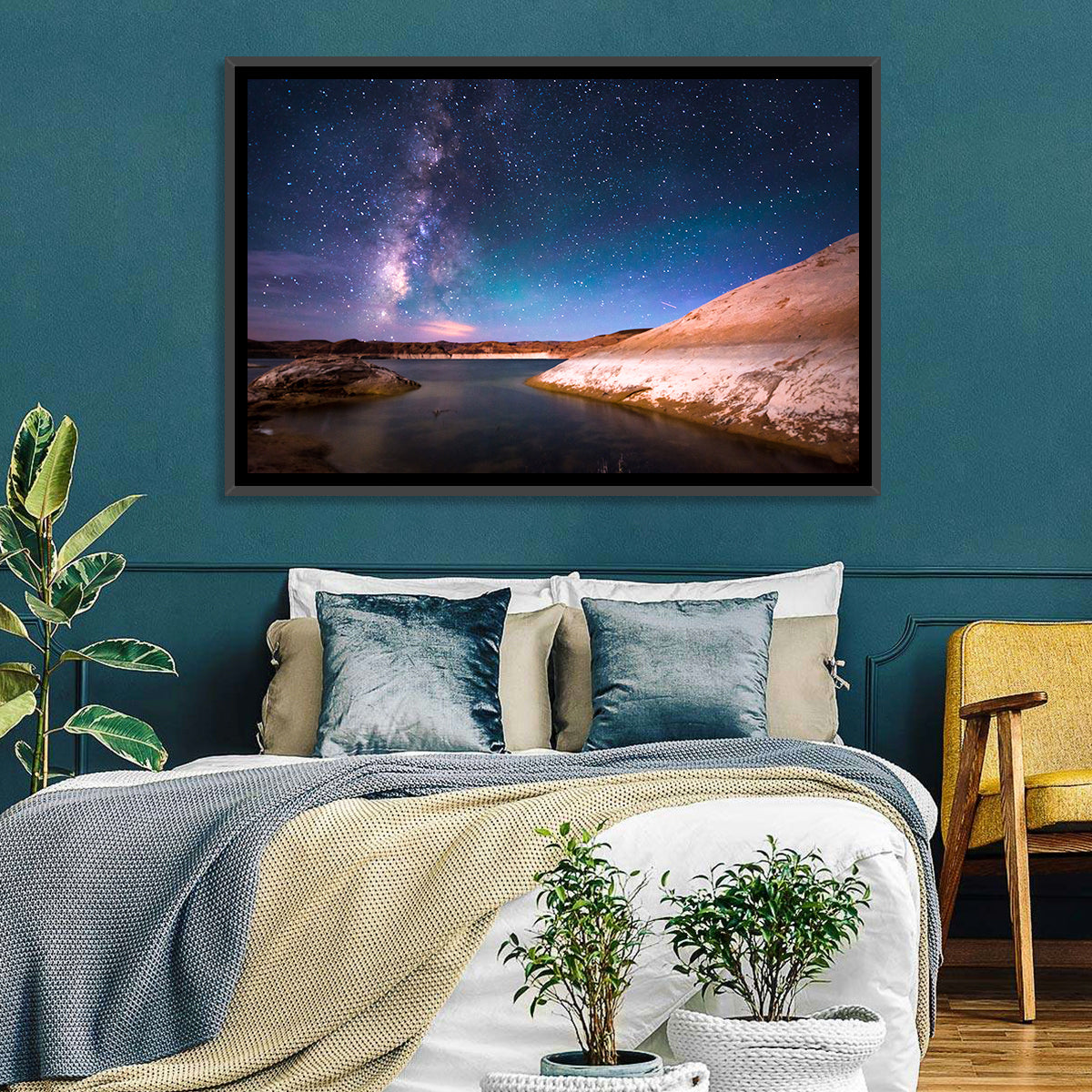 Lake Powell Night Sky Wall Art in a room, landscape