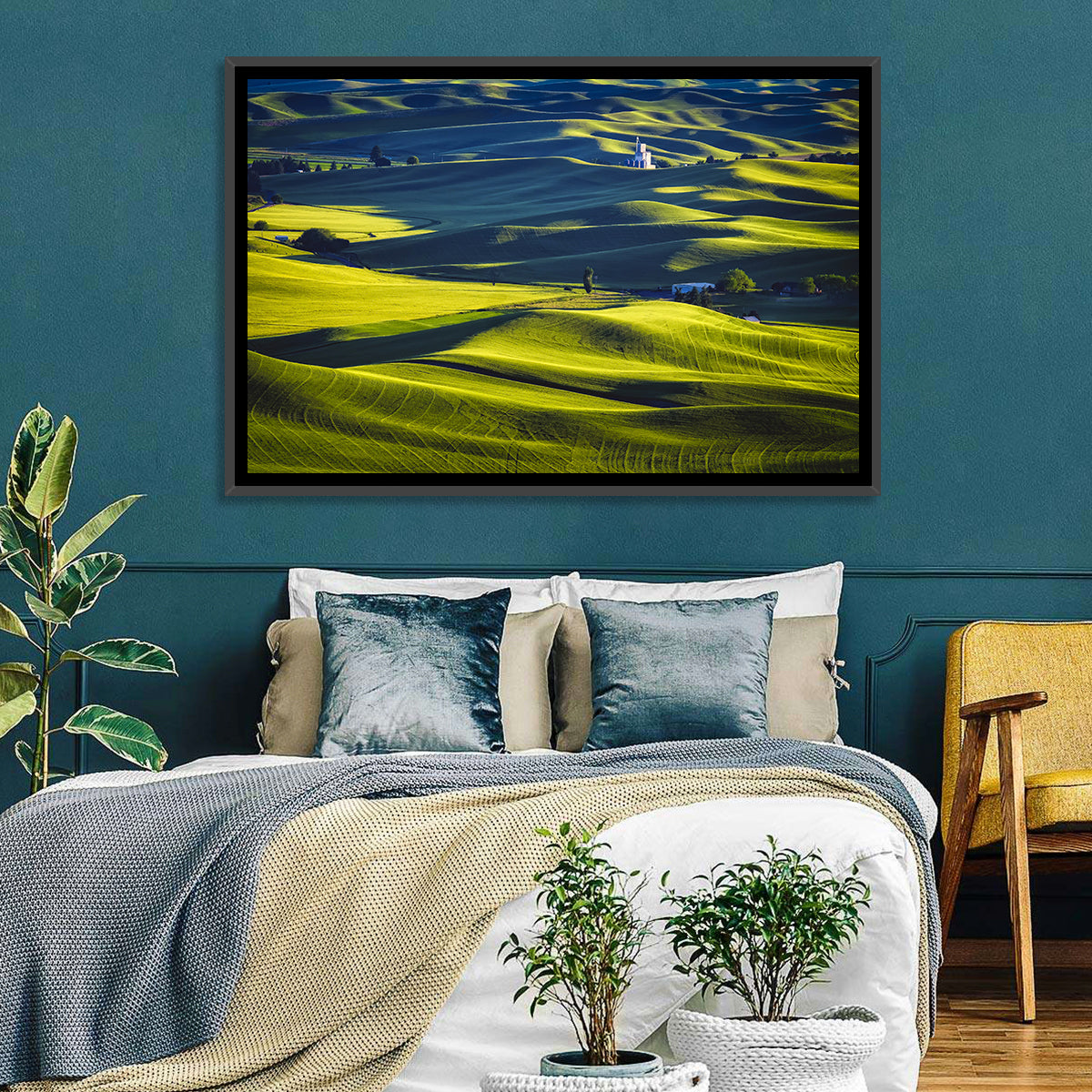 Palouse Hills with Grain Elevator Wall Art in a room, landscape