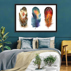 Boho Watercolor Feather Trio Wall Art