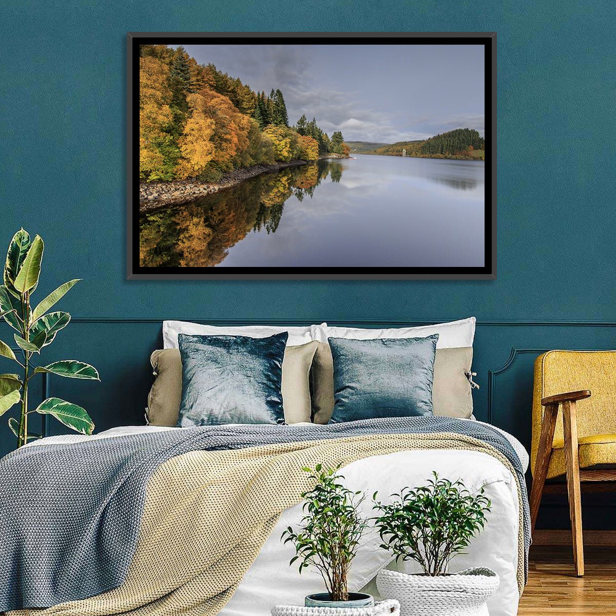 Autumn at Lake Vyrnwy Wall Art in a room, landscape