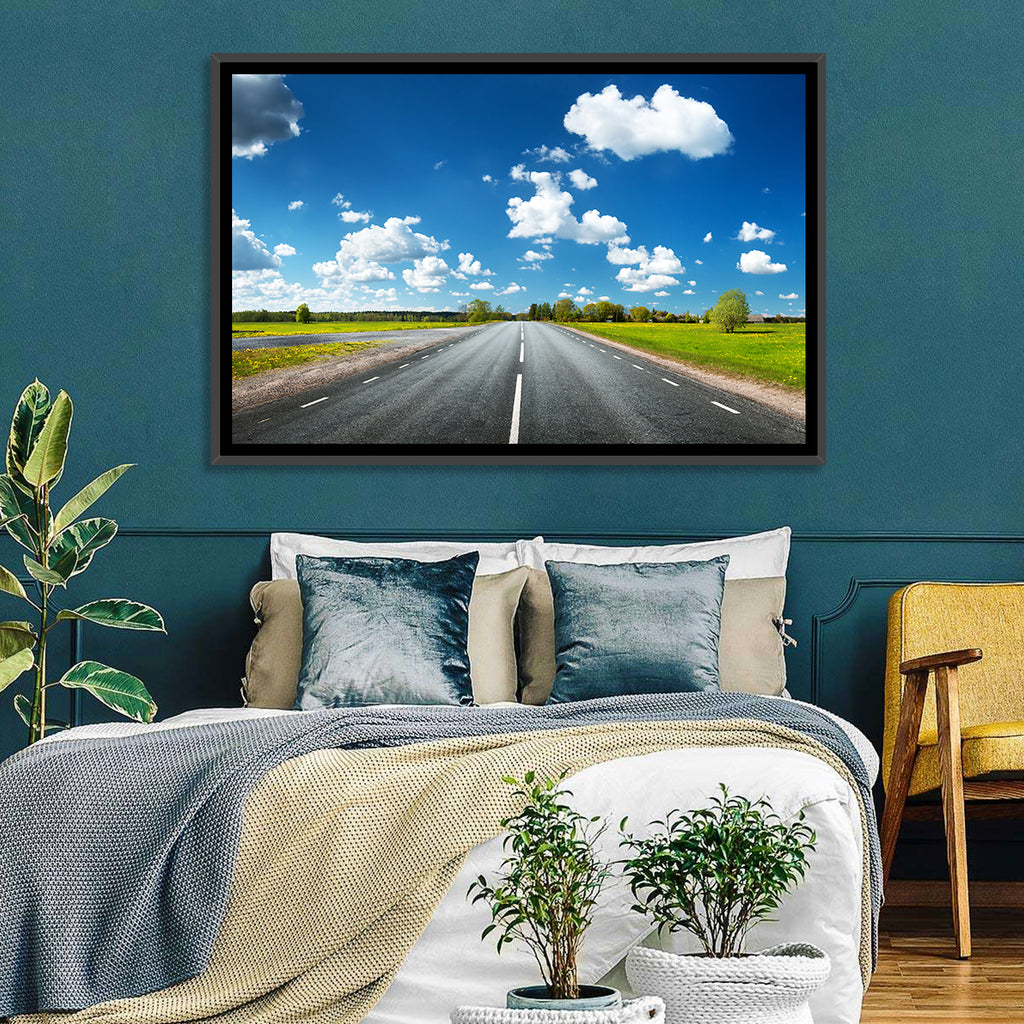 Asphalt Road Through Meadow Wall Art