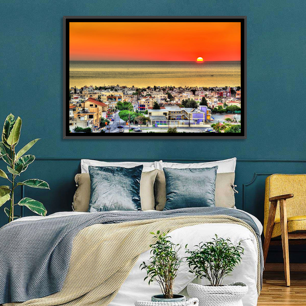 Paphos Sunset Wall Art in a room, landscape