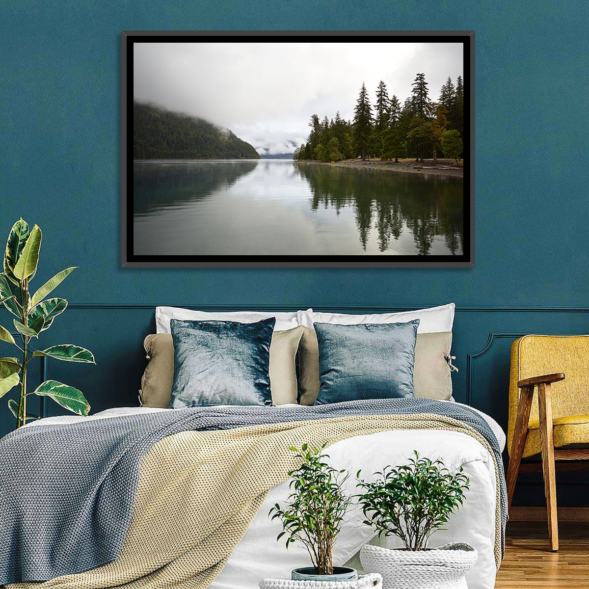 Foggy Lake Crescent Reflection Wall Art