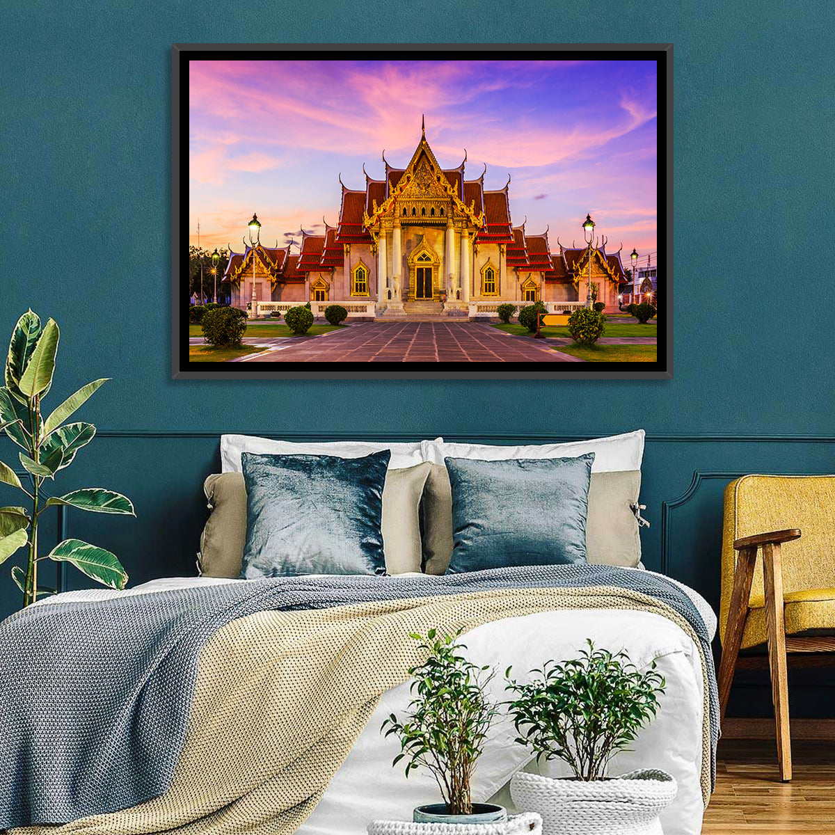 Wat Benchamabophit at Dusk Wall Art in a room, landscape