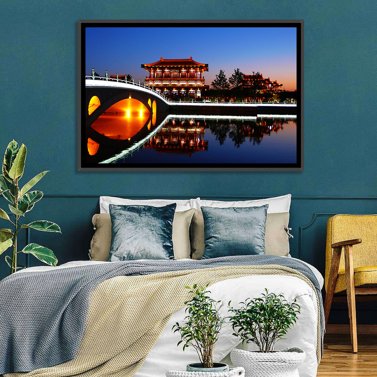 Tang Paradise Nightscape Wall Art in a room, landscape