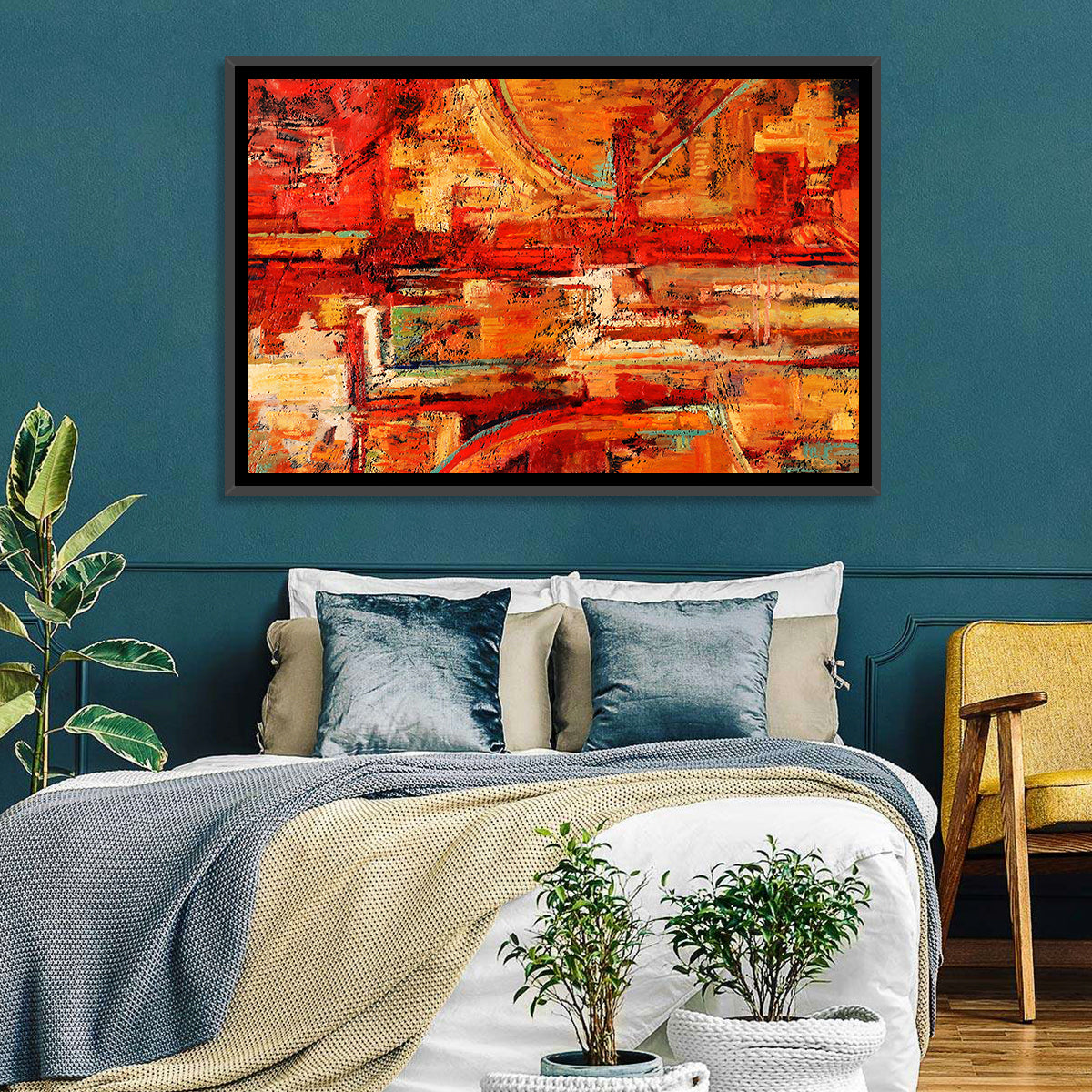 Vibrant Impasto Color Blocks Wall Art in a room, landscape