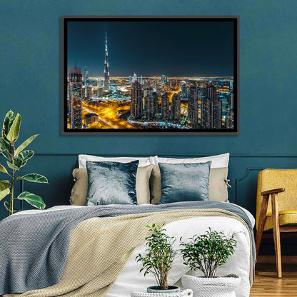 Dubai Night Skyline with Burj Khalifa Wall Art
