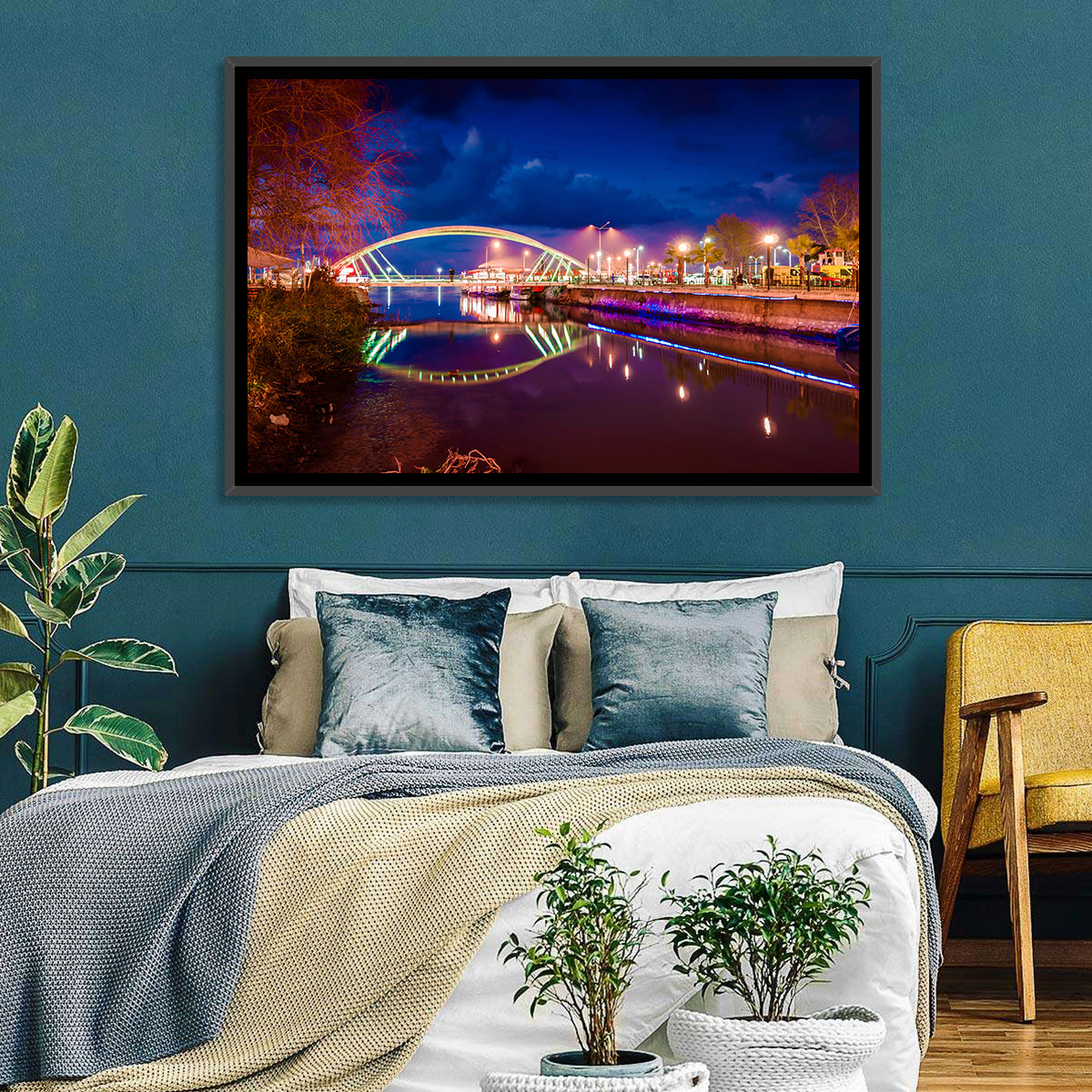 Lovers Bridge Nightscape Wall Art in a room, landscape