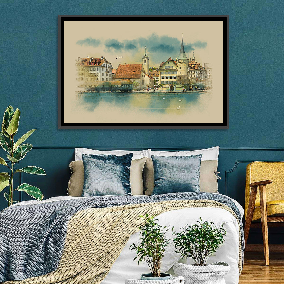 Lucerne Waterfront Sketch Wall Art