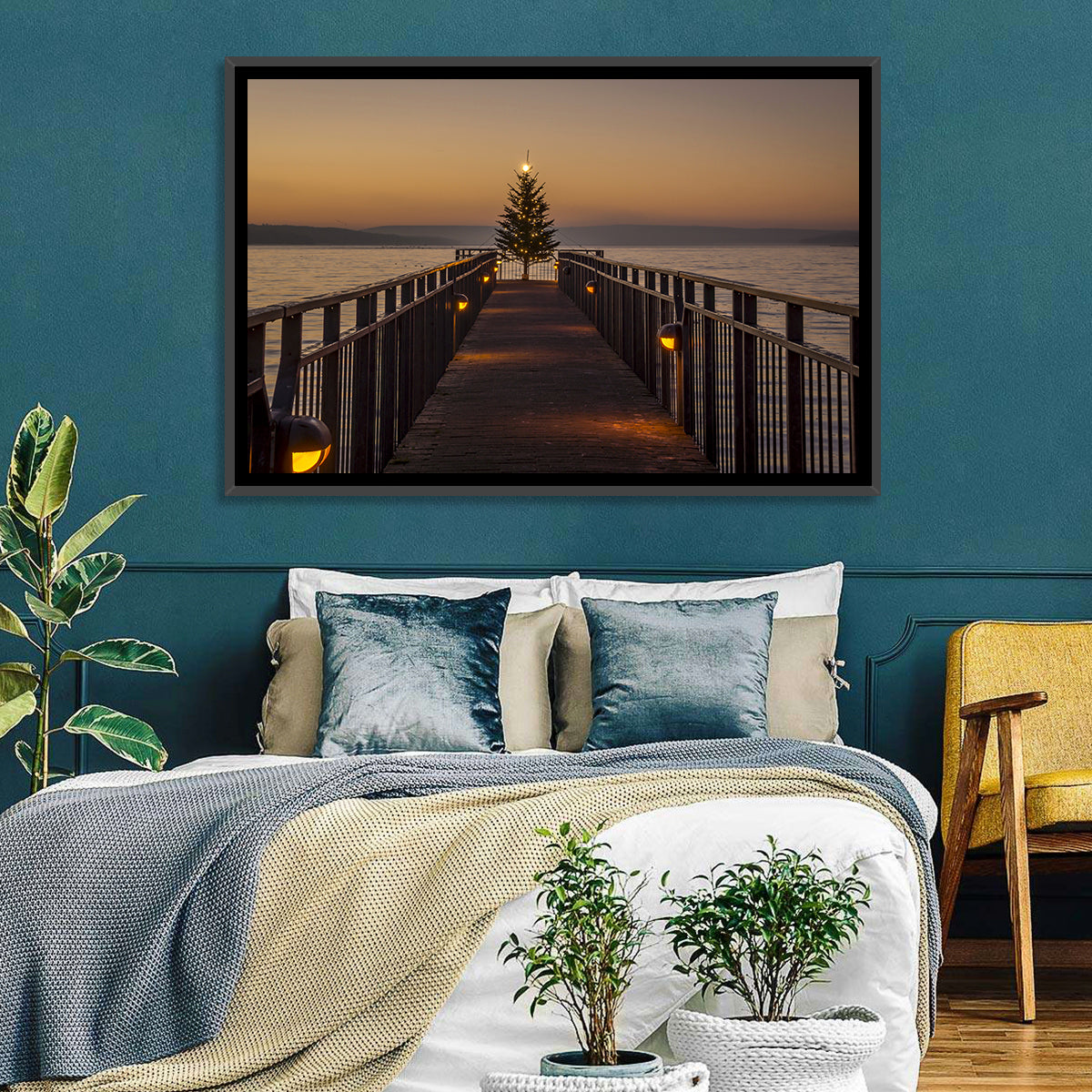 Skaneateles Lake Pier Wall Art in a room, landscape