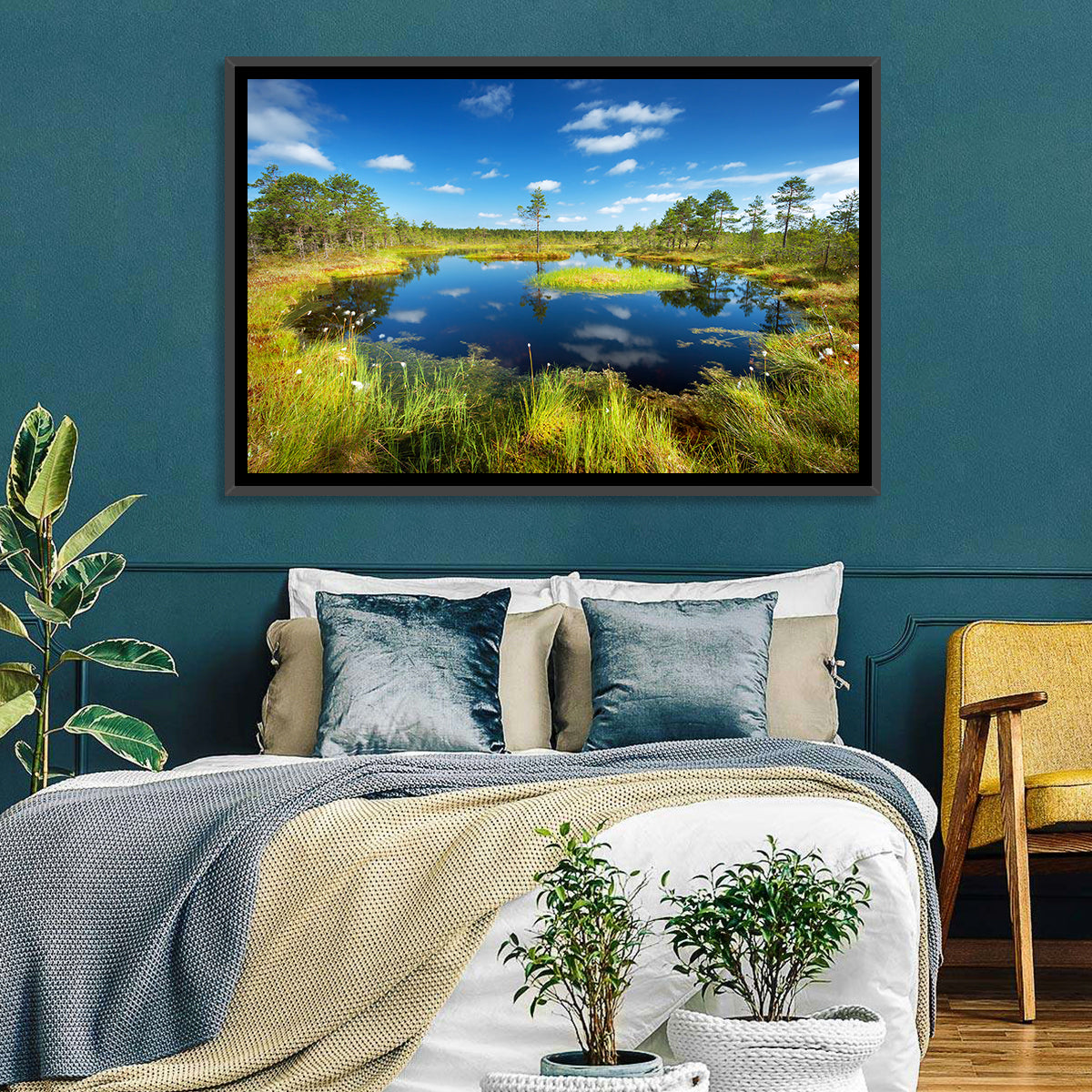 Viru Bogs Reflections Wall Art in a room, landscape