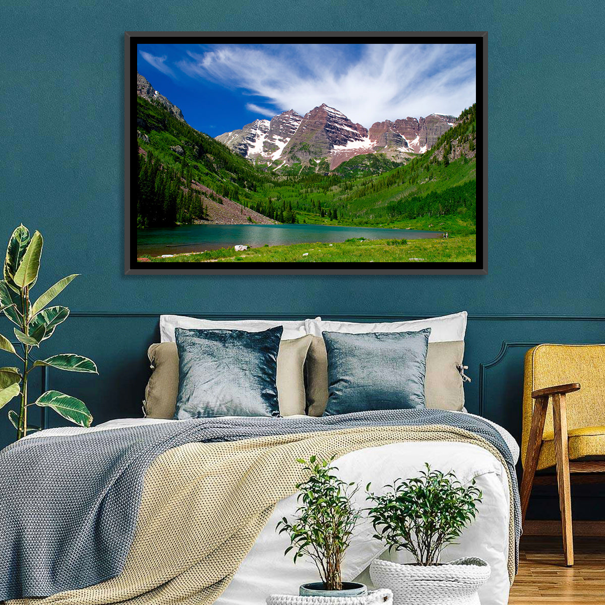 Maroon Bells Reflections at Maroon Lake Wall Art in a room, landscape