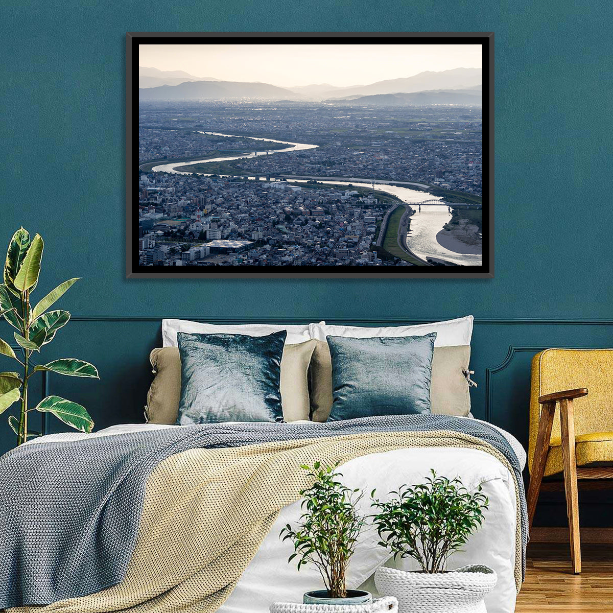 Gifu Aerial River View Wall Art in a room, landscape