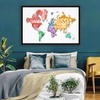 Colorful Country Name World Map Wall Art