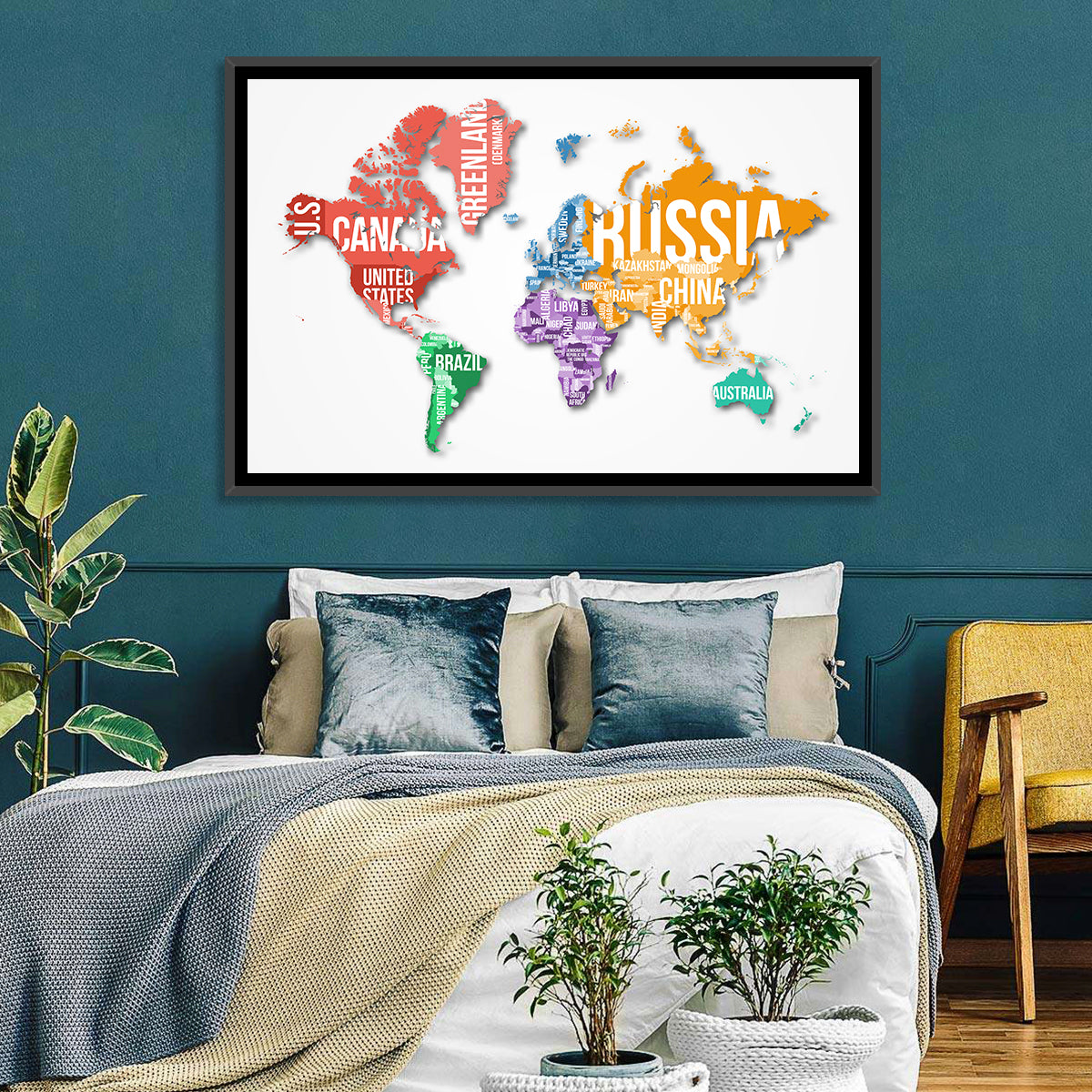 Colorful Country Name World Map Wall Art