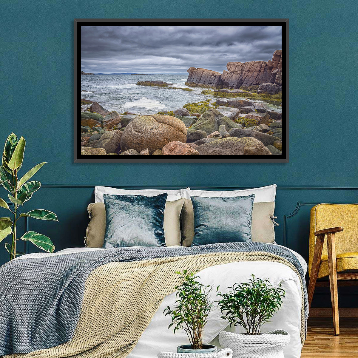 Bar Harbor Rocky Coastline Wall Art in a room, landscape