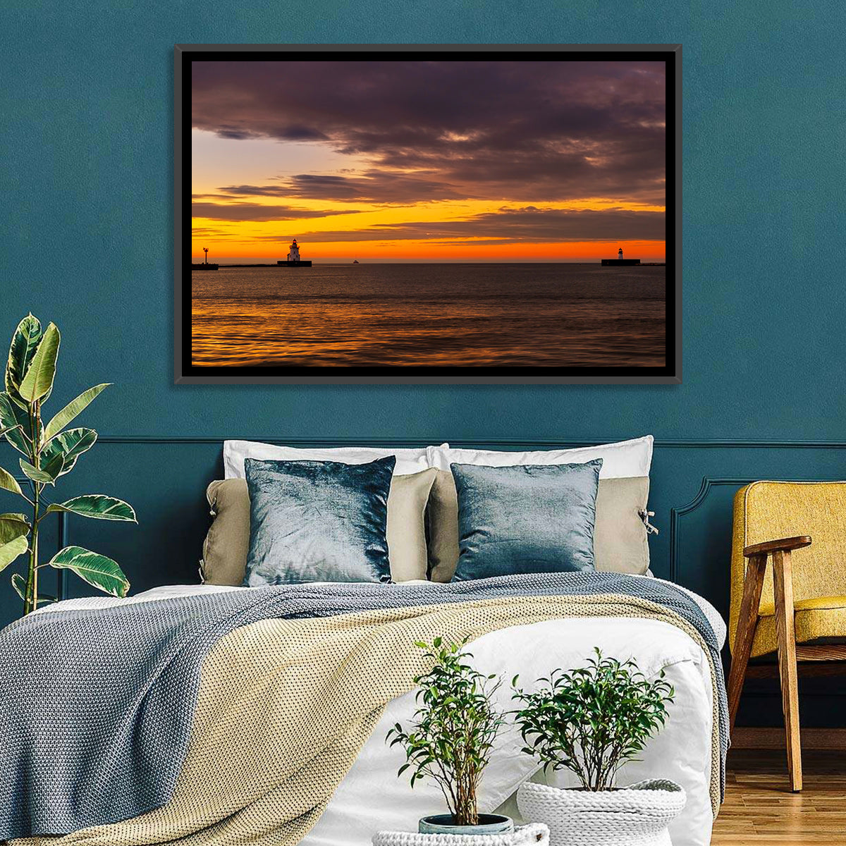 Lake Erie Twin Beacons Wall Art in a room, landscape