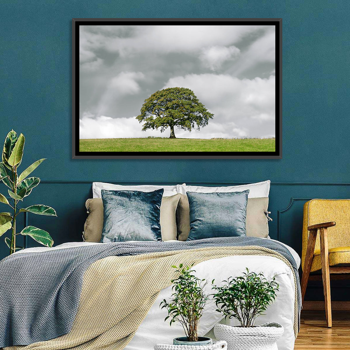 Solitary Oak in Meadow Wall Art in a room, landscape