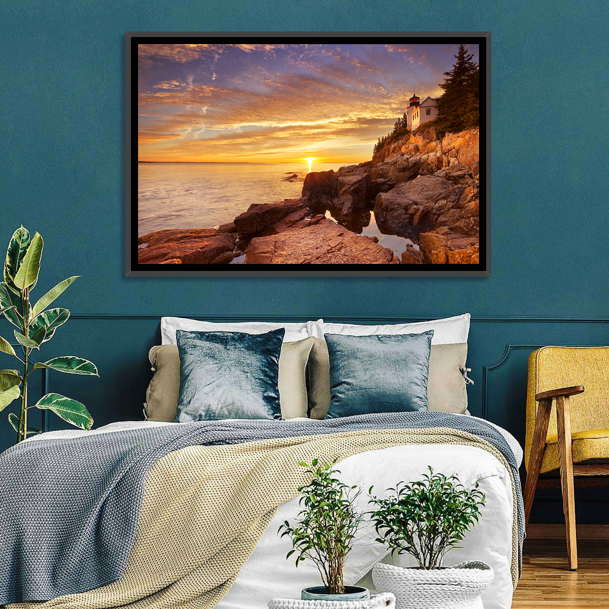 Bass Harbor Head Light at Sunset Wall Art in a room, landscape