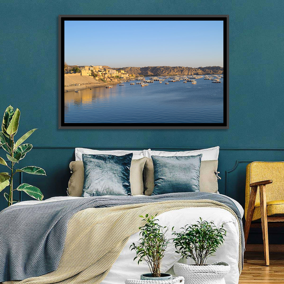 Lake Nasser Harbor View Wall Art in a room, landscape