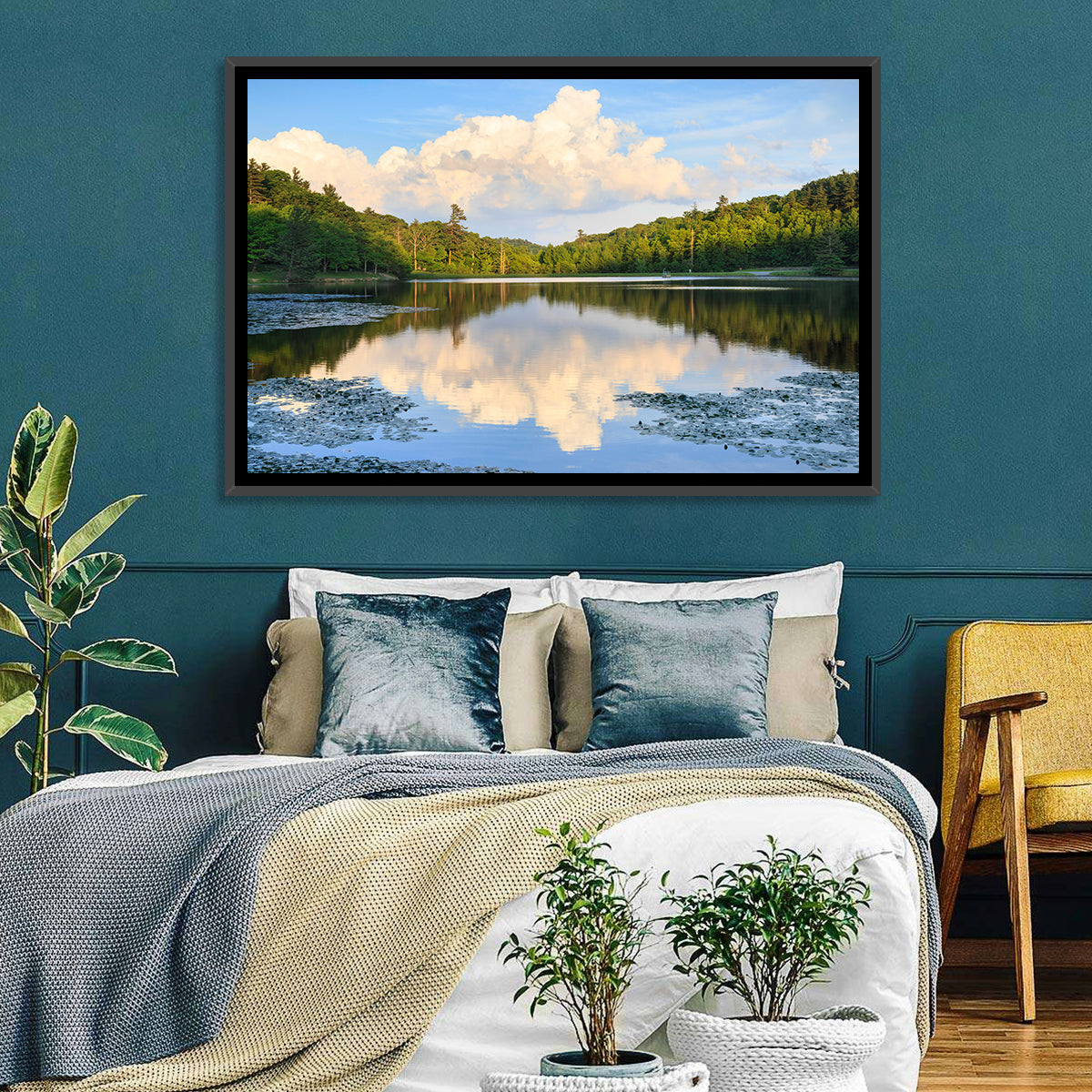 Bass Lake Reflection Wall Art in a room, landscape