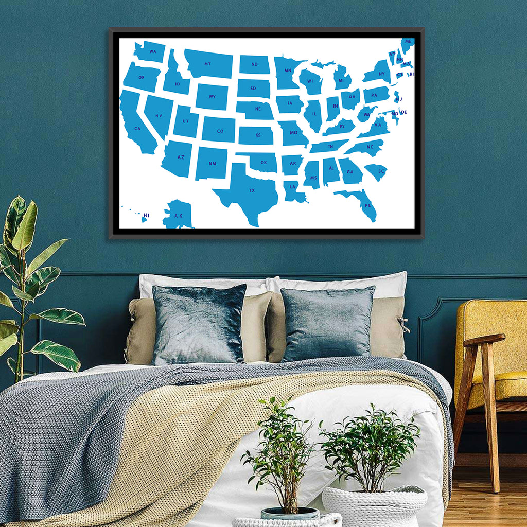 Blue Minimalist USA Map Wall Art