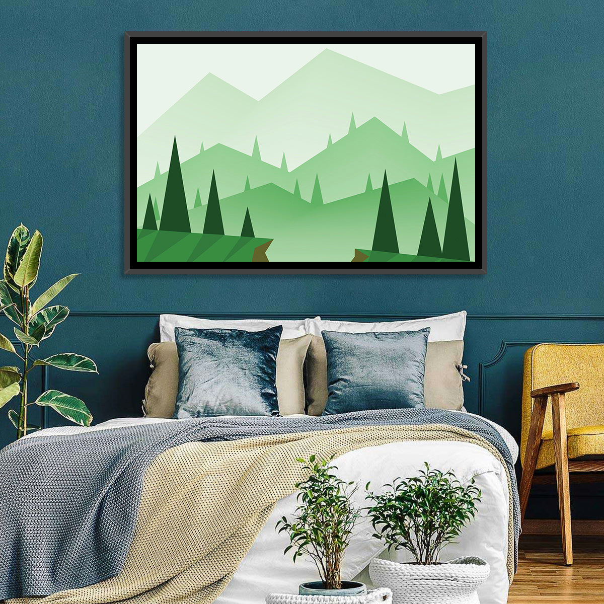 Misty Green Hills Illustration Wall Art