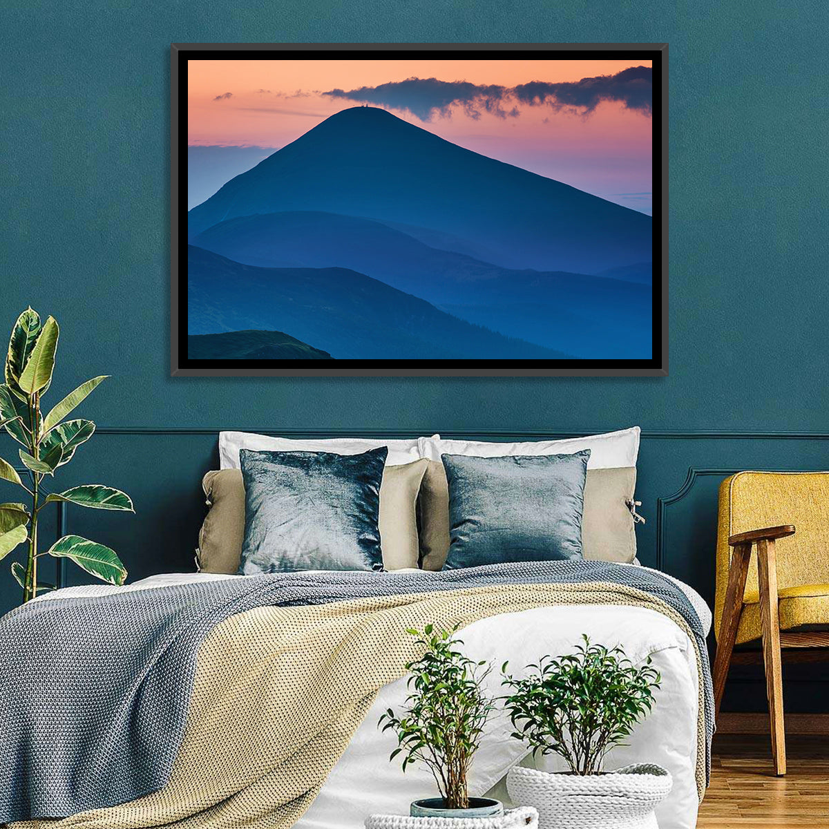 Twilight Mountain Range Wall Art in a room, landscape