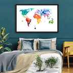 Multicolor Watercolor World Map Wall Art