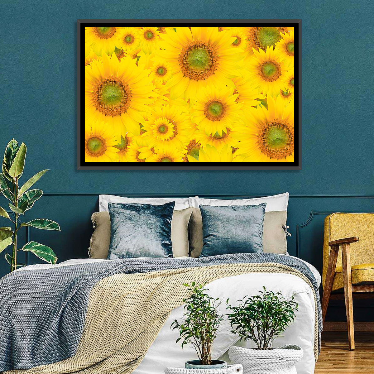 Sunflower Field Close-up in Yellow Wall Art