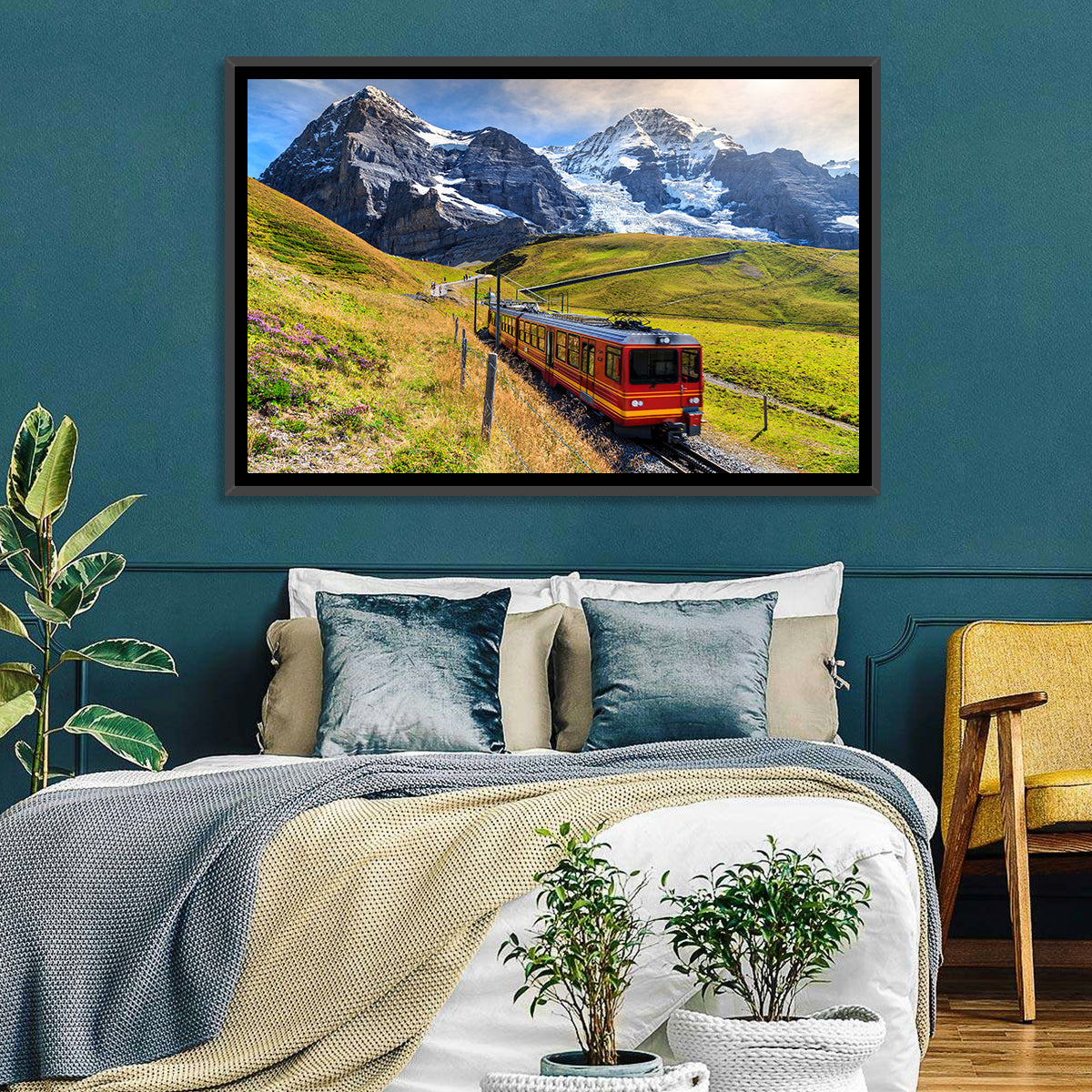 Red Alpine Train at Eiger Wall Art in a room, landscape