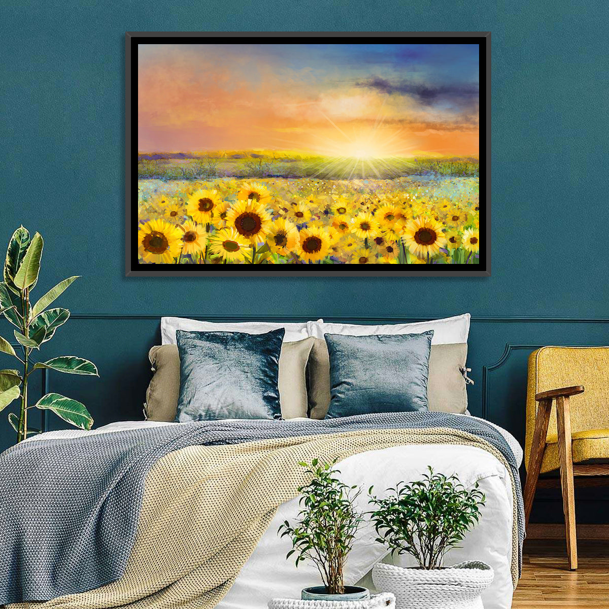 Sunburst Over Sunflower Field Wall Art