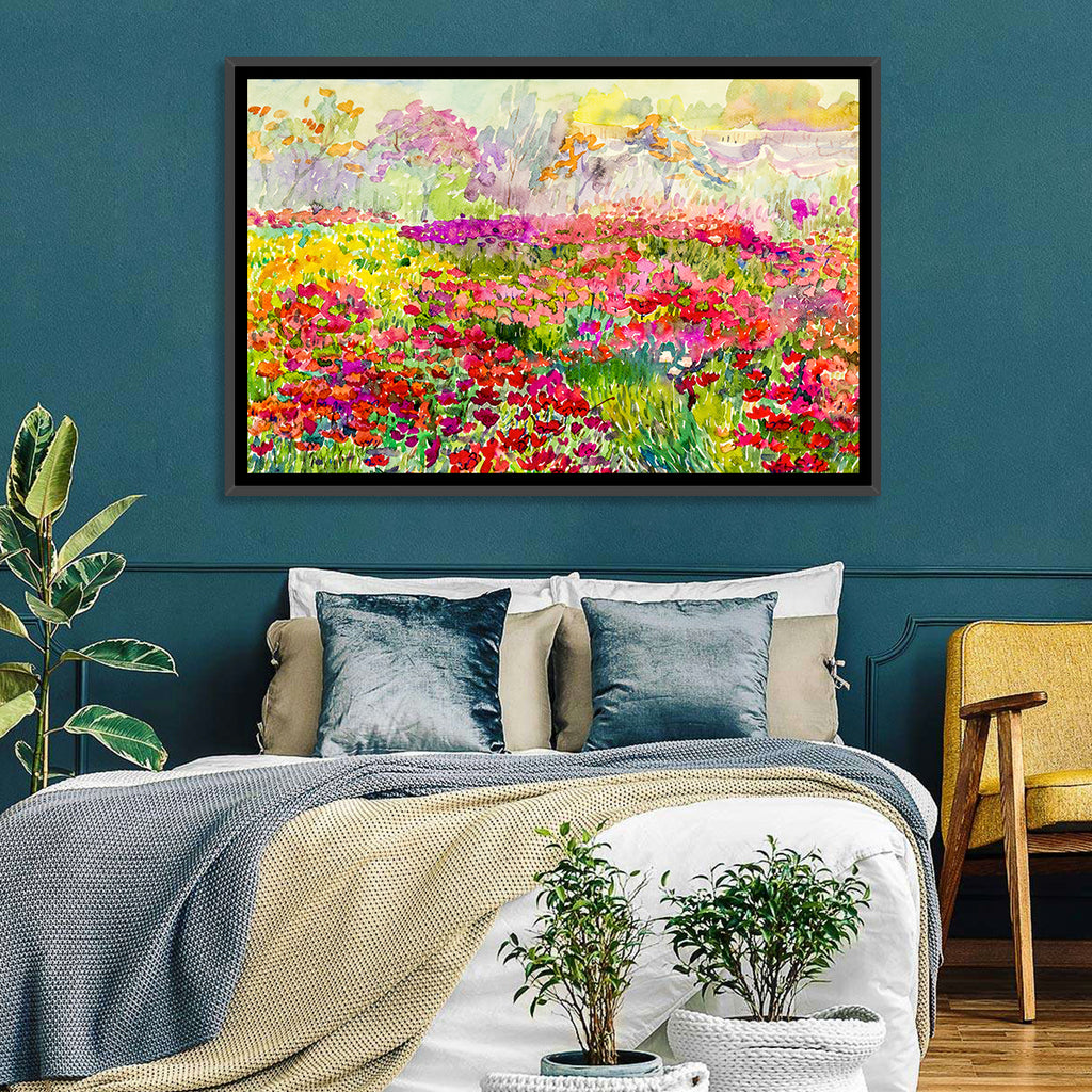 Summer Poppy Meadow Watercolor Wall Art