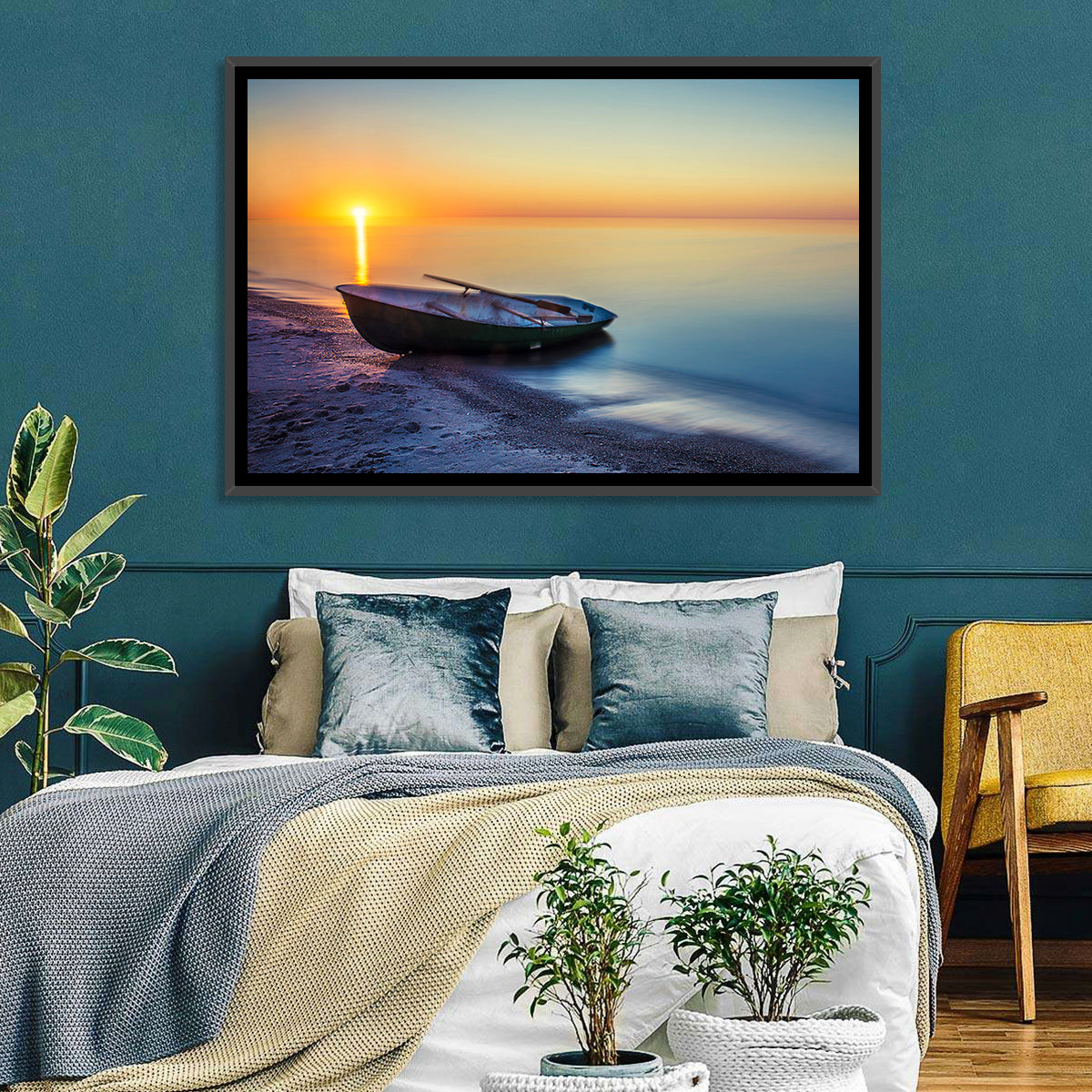 Rowboat Sunrise Seascape Wall Art