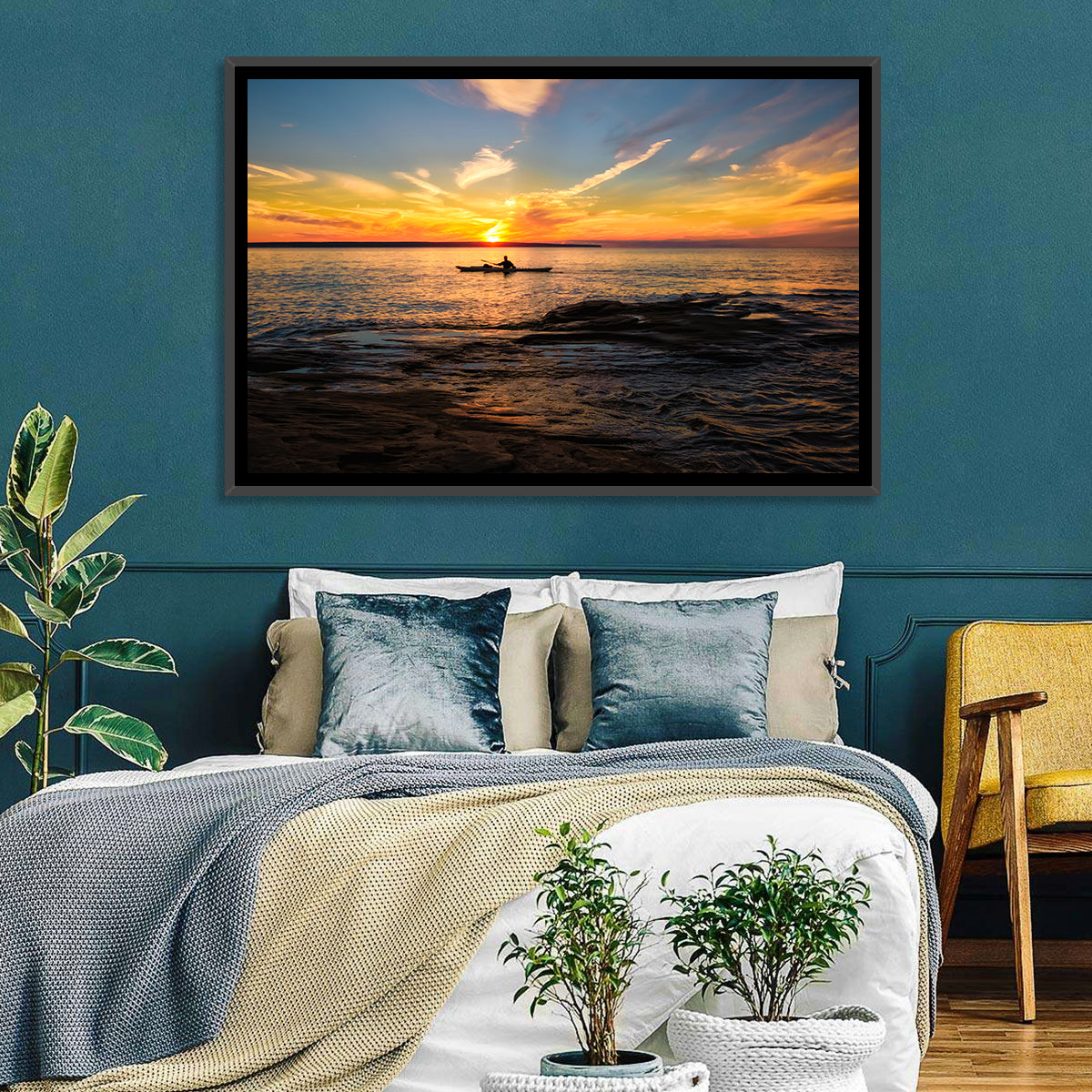 Lake Superior Sunset Wall Art in a room, landscape