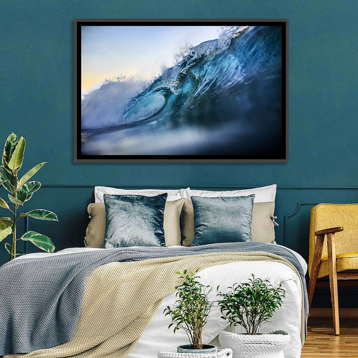 Golden Hour Barrel Wave Wall Art in a room, landscape