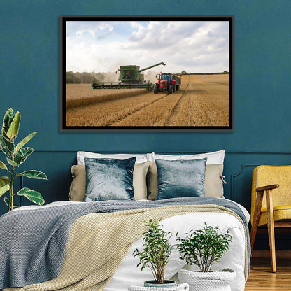 Wheat Harvest with Combine and Tractor Wall Art