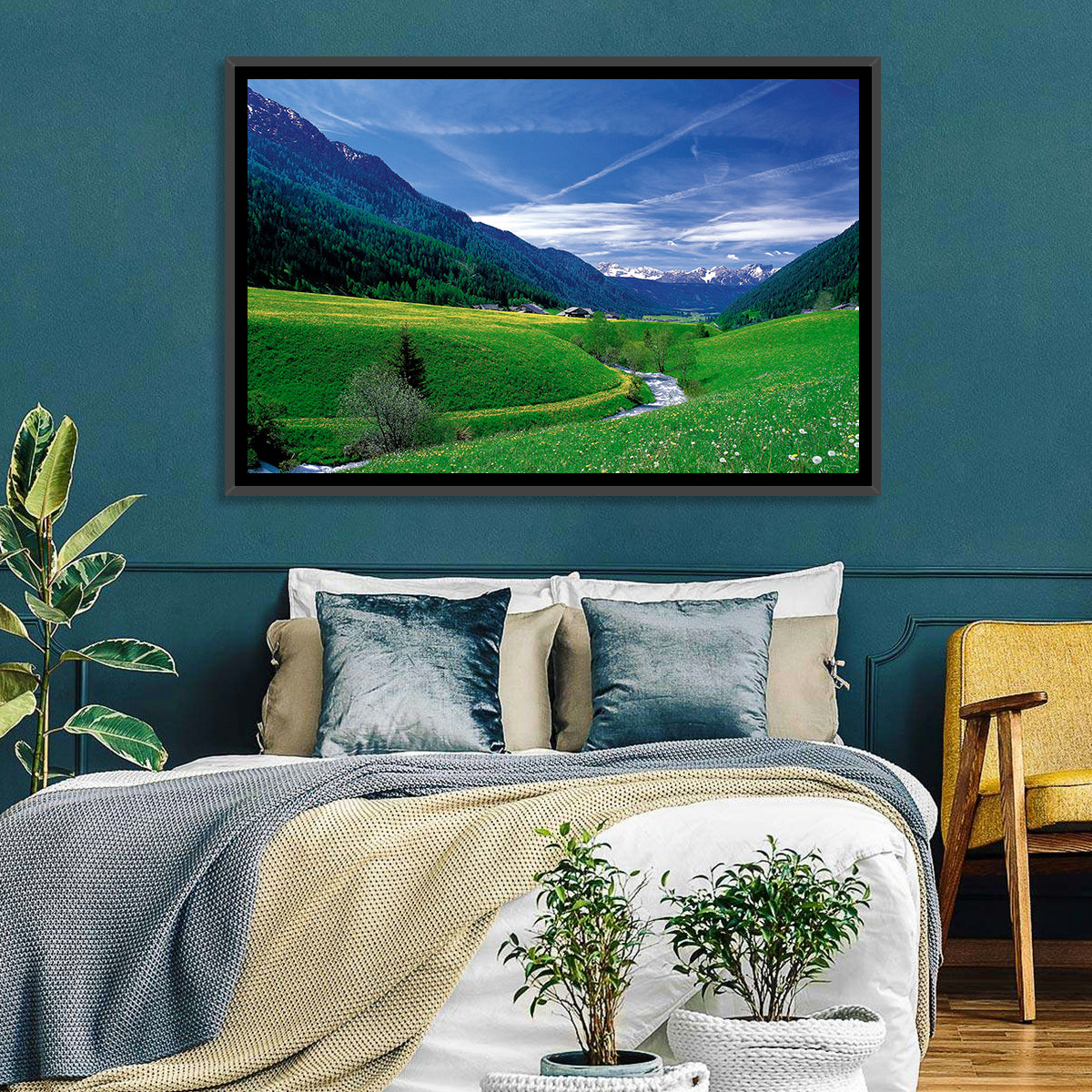 Snow-capped Peaks and Floral Meadow Wall Art