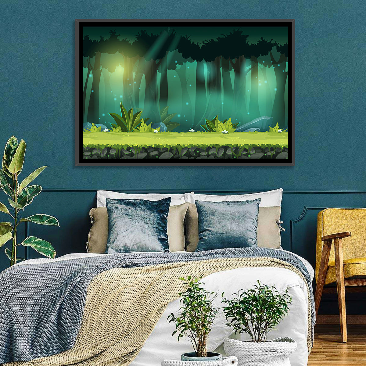 Enchanted Digital Forest Landscape Wall Art in a room, landscape