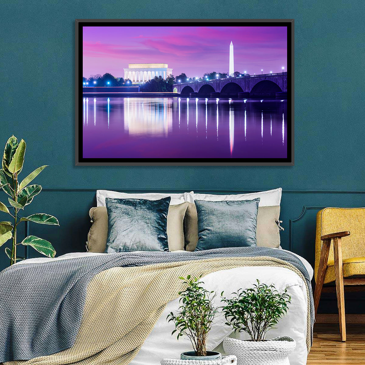 Purple Twilight Washington D.c. Skyline Wall Art in a room, landscape