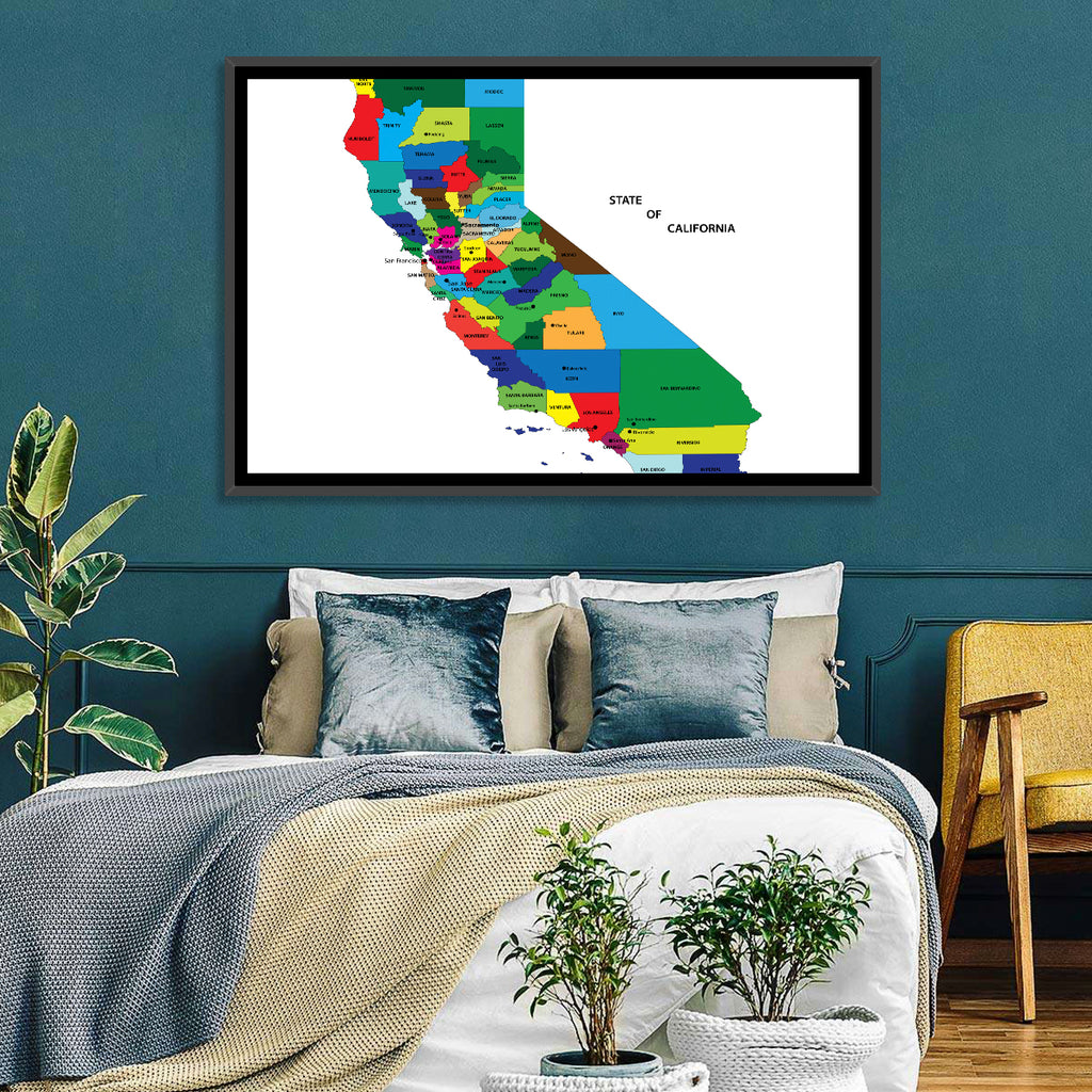 California Map with Colored Counties Wall Art