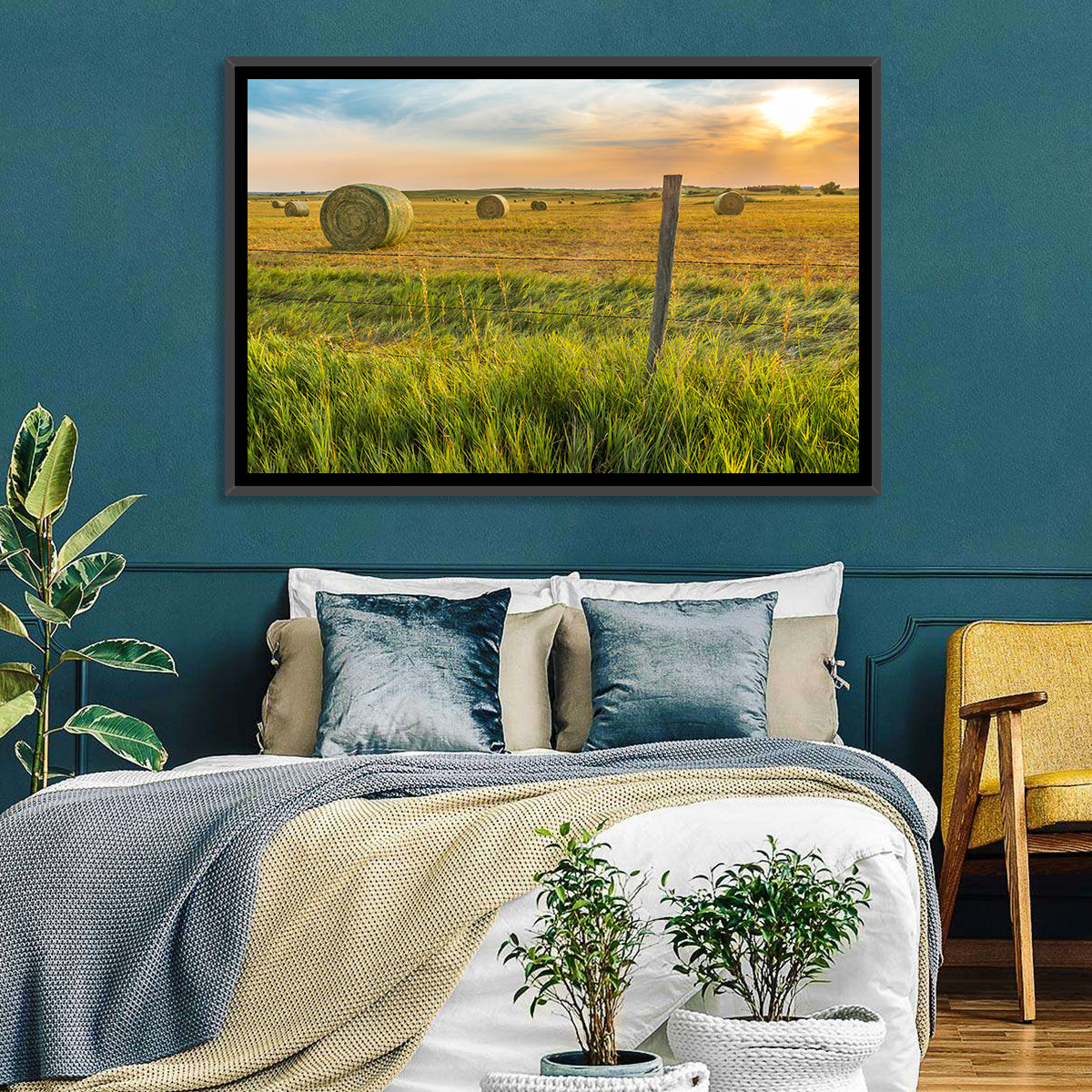 Hay Bales at Sunset Wall Art