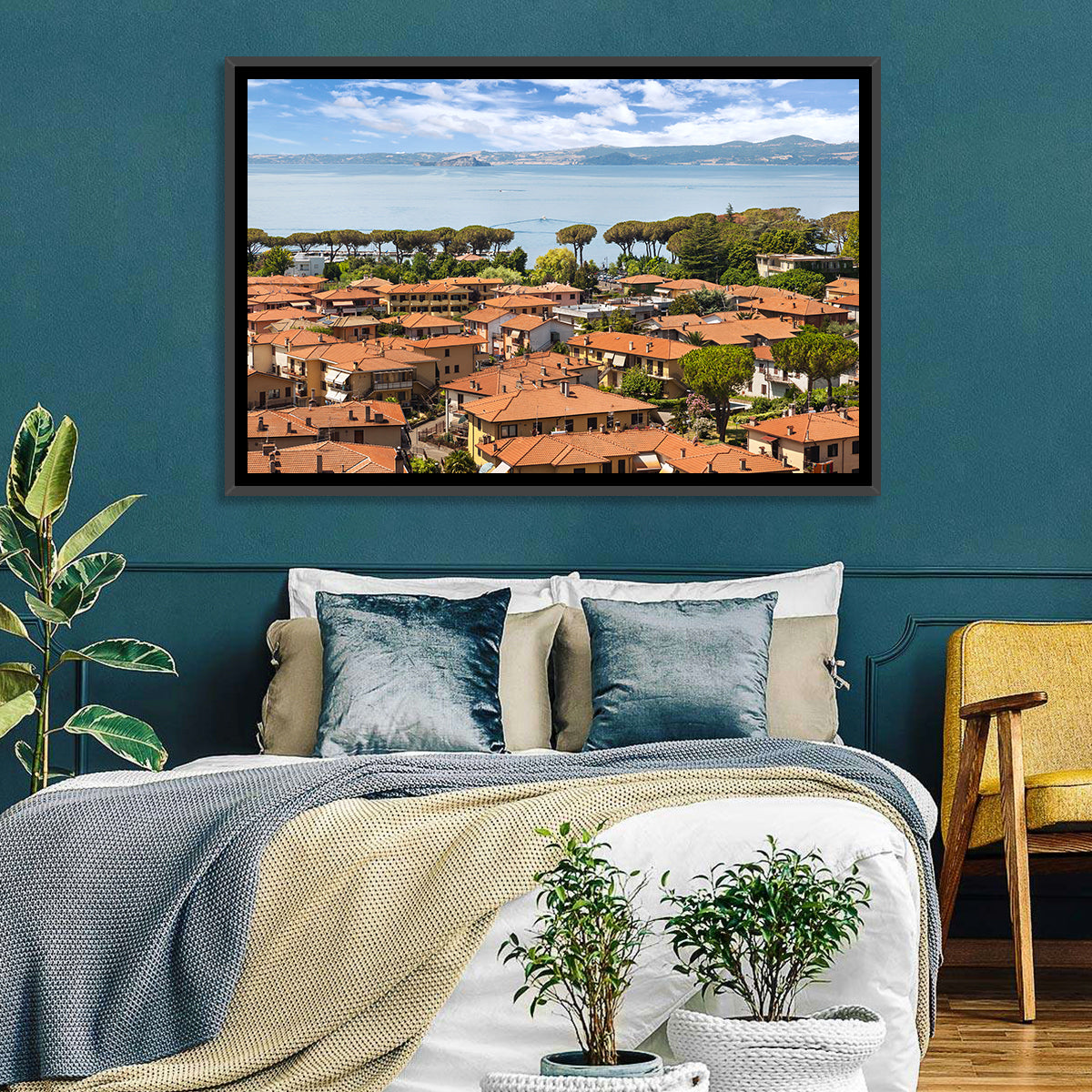 Bolsena Lakeside Vista Wall Art in a room, landscape